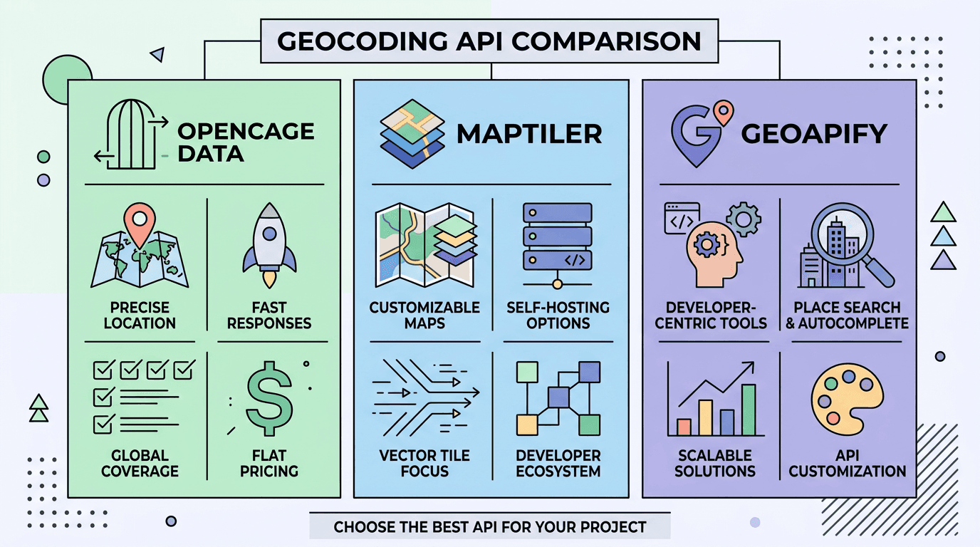 Geocoding API Karşılaştırması: OpenCage, MapTiler, Geoapify ve Nominatim cover image